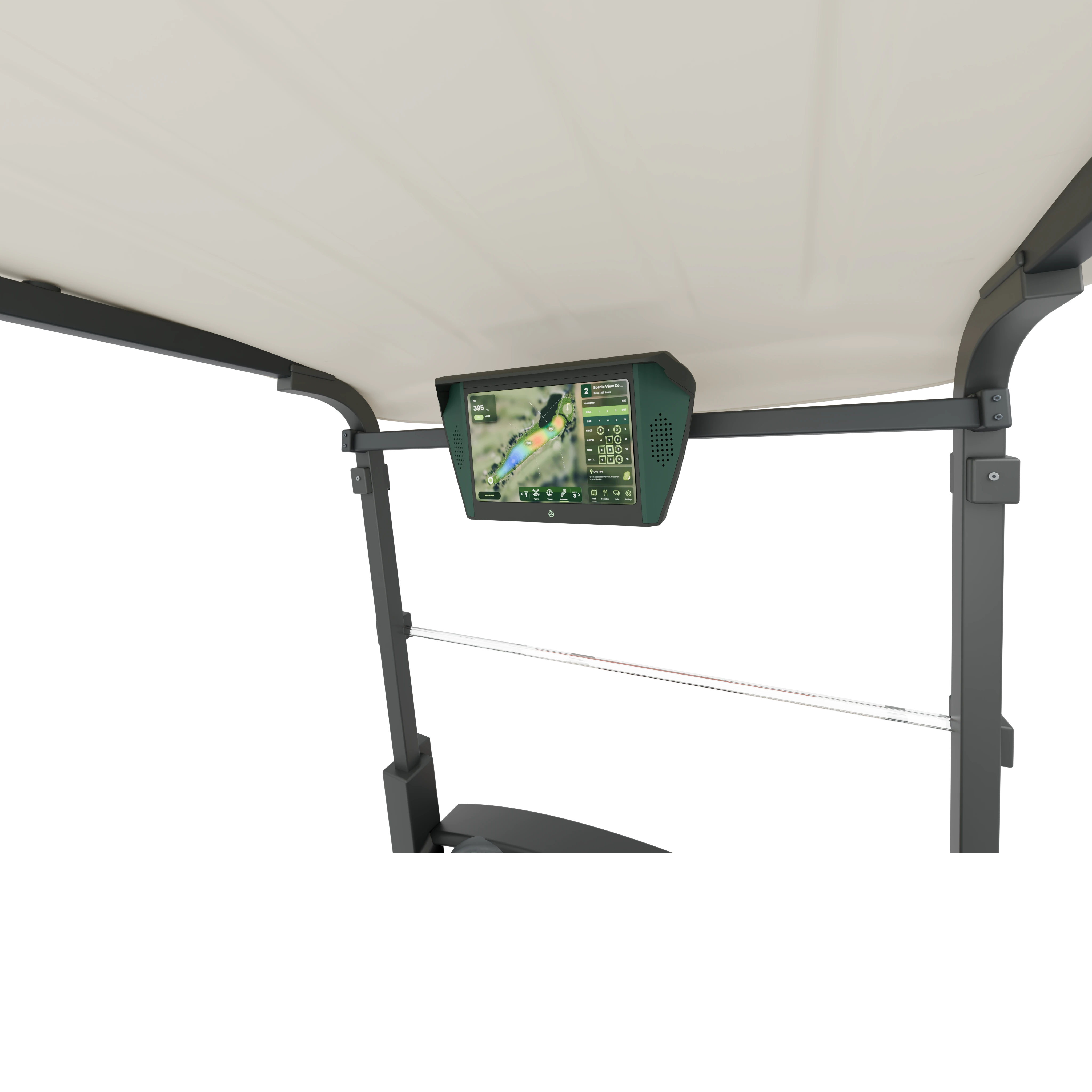 Golf One cart with full canopy, touchscreen and dashboard.